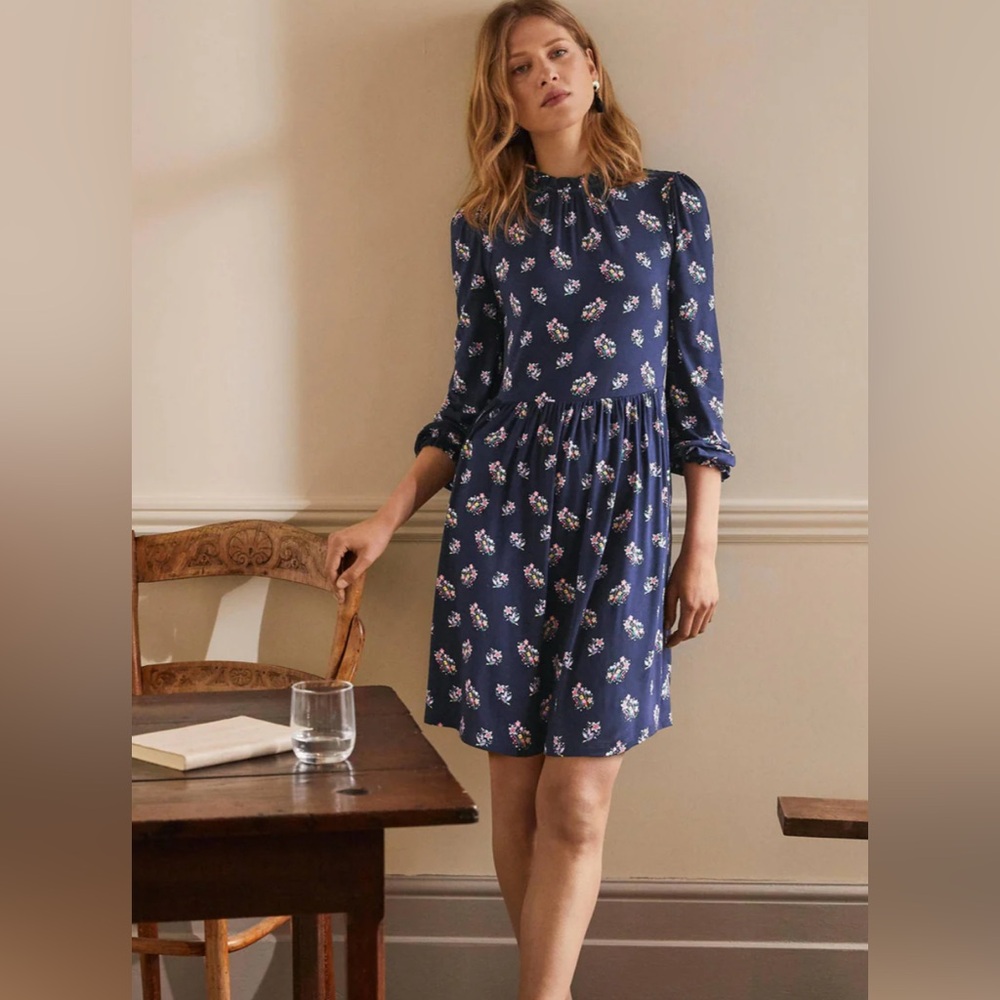 Boden Women’s Clara Jersey Dress Navy Pretty Bird (Size 6P)